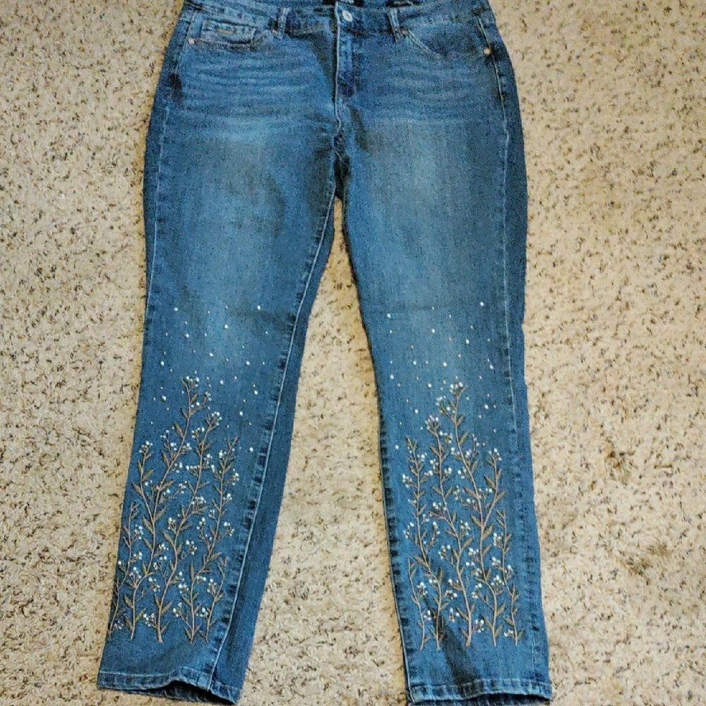 Nine West Blue Straight Leg Jeans with Embellished Details